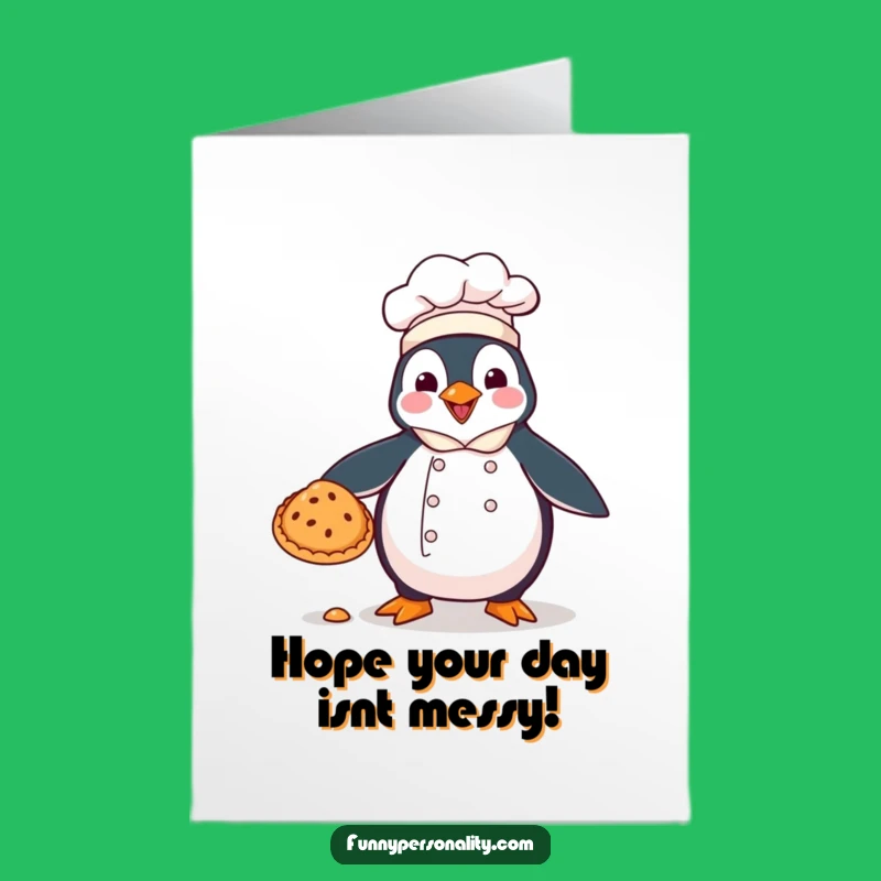Free Printable Funny Penguin Chef Birthday Card - Clumsy Baker Downloadable