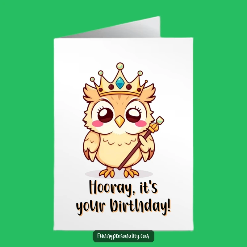 Free Printable Owl Birthday Card: Crowned King, Funny Owl Downloadable Gift