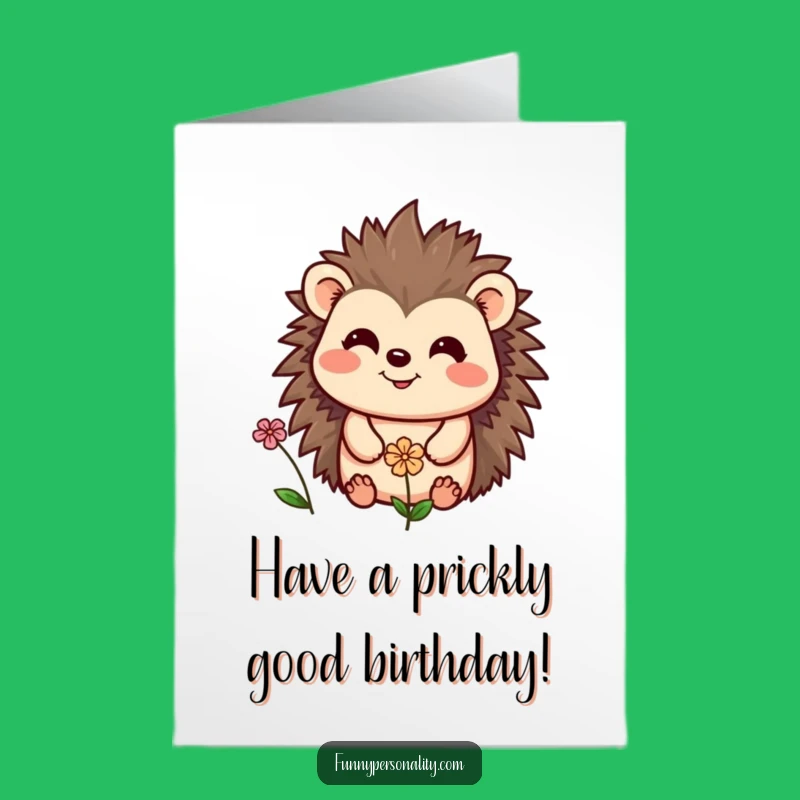 Free Printable Birthday Card: Cheerful Hedgehog & Flower Funny Downloadable Gift