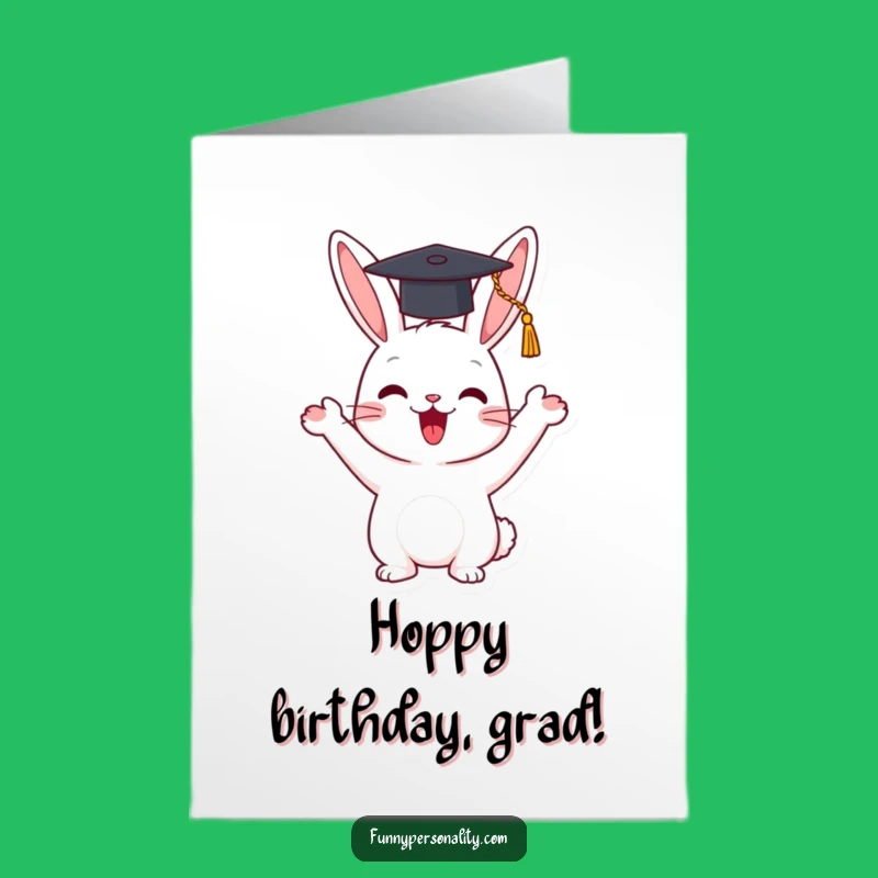 Free Printable Birthday Card: Rabbit Celebrates Birthday with Graduation Cap