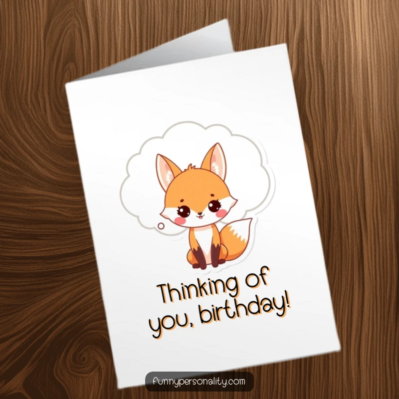 Funny Free Printable Birthday Card: Fox inside a thought bubble, ready to share birthday wishes with humor.