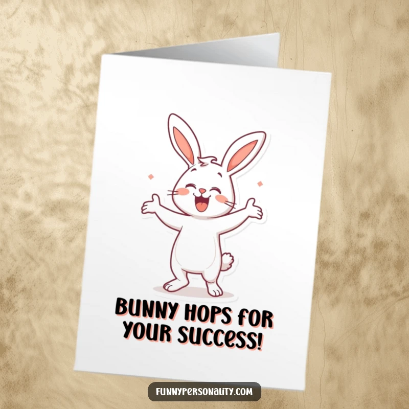 Funny Free Printable Congrats Card: A bunny performing an energetic silly dance, perfect for congratulating someone with enthusiasm.