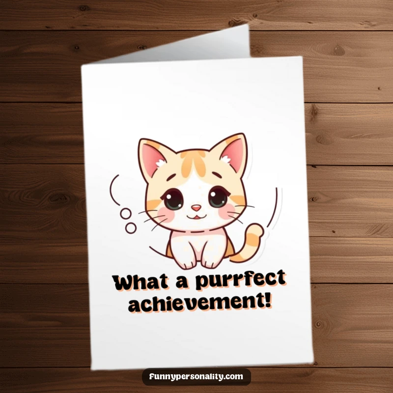 Funny Free Printable Congratulations Card: A curious cat peeking out of a thought bubble, celebrating your achievement with wit.
