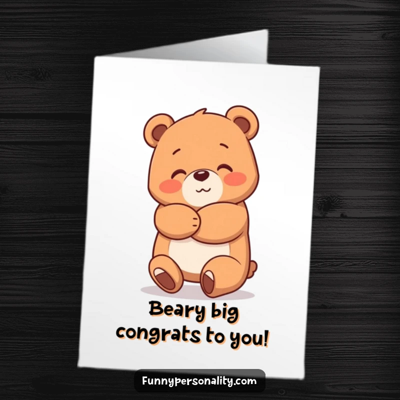 Funny Free Printable Congratulations Card with a happy bear character offering a warm, friendly hug to a pal.