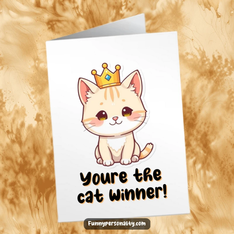 Funny Free Printable Congratulations Card: A regal cat wearing a crown bestows its noble approval upon a triumphant achievement.