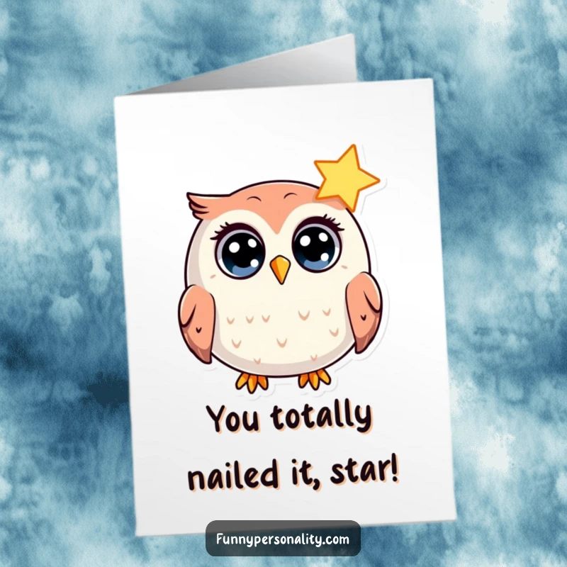Funny Free Printable Congratulations Card: Owl shocked by a star, a hilarious downloadable token of success.