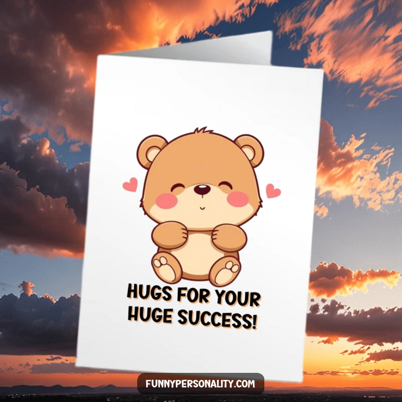 Funny Free Printable Congratulations Card: A bear character eagerly giving a warm, fuzzy, and comforting hug.