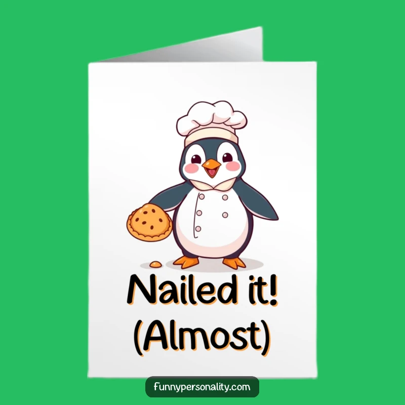 Free Printable Funny Congrats Card - Clumsy Penguin Chef Oops Downloadable