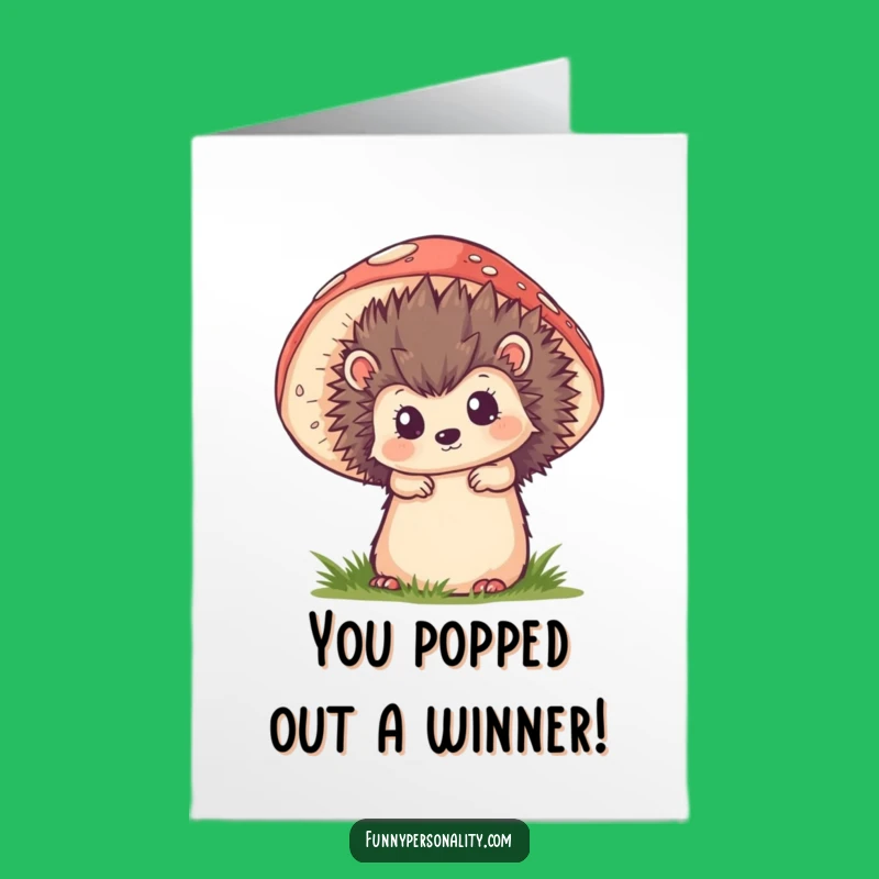 Free Printable Hedgehog Congrats Card: Funny Mushroom Peek Downloadable
