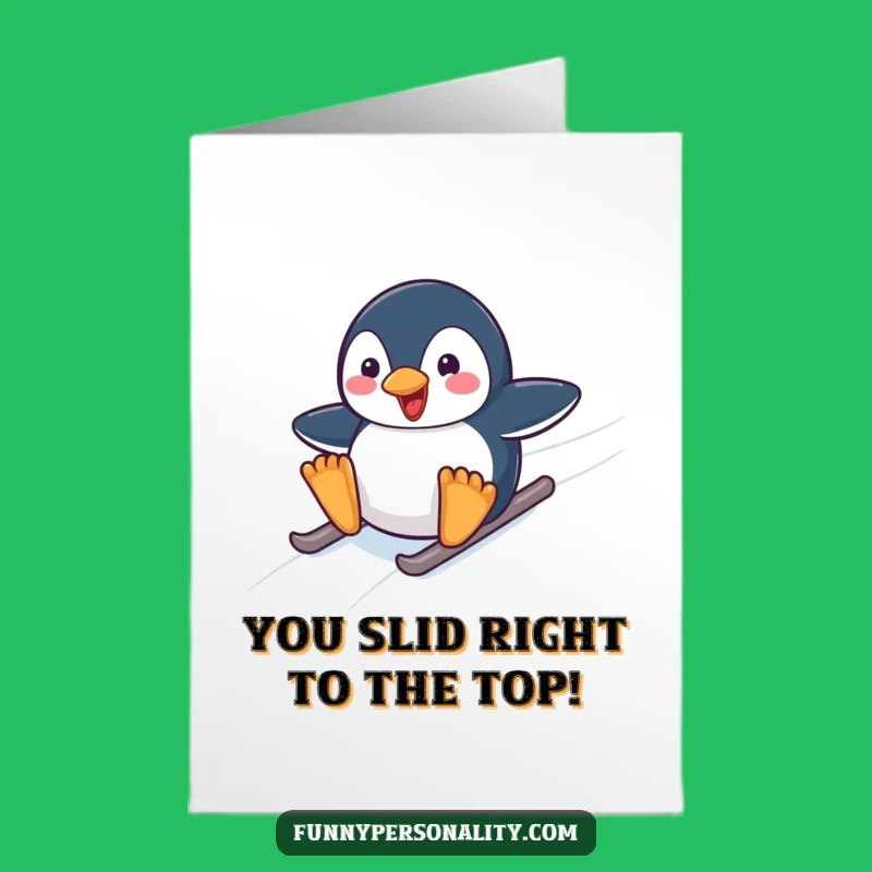 Free Printable Penguin Congratulations Card: Funny Icy Slope Downloadable Gift