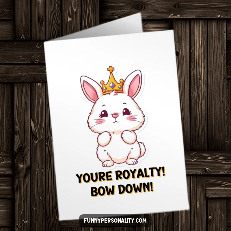 Funny Free Printable Congratulations Card: A majestic bunny in a crown strikes a regal pose, signifying a royal victory.