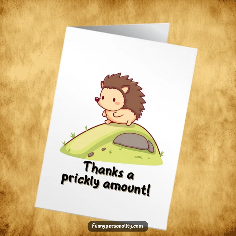 Funny Free Printable Thank You Card: Happy hedgehog rolling down a slope, a joyful downloadable thanks.