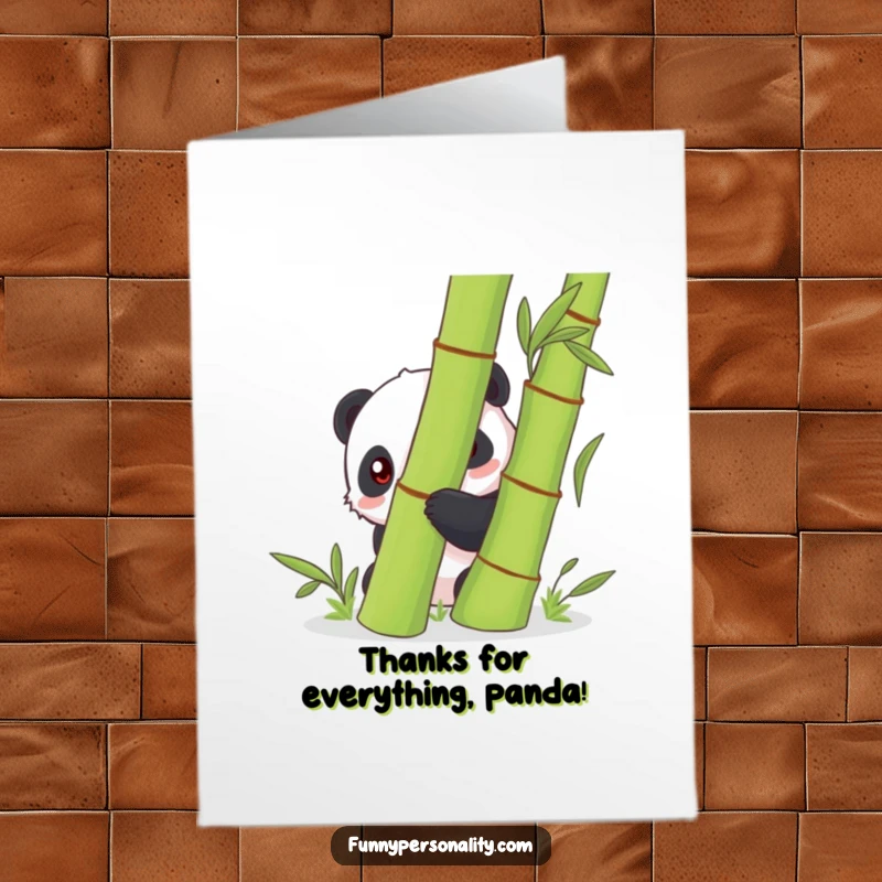 Funny Free Printable Shy Panda Thank You Card, cute panda peeking from bamboo, ideal for expressing thanks, a downloadable gift.