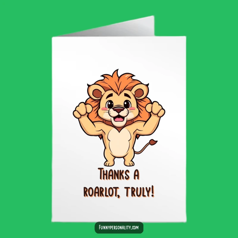 Free Printable Thank You Card: Lion Flexing Biceps, Humorous Goodbye Gift Download