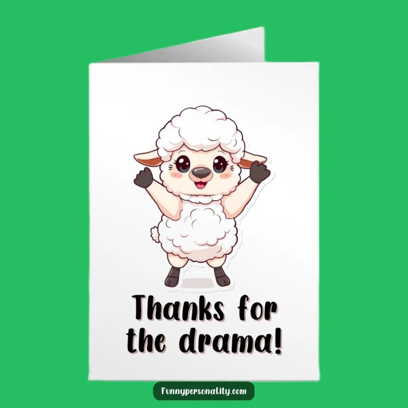 Funny Free Printable Thank You Card: Dramatic Sheep Pose for Theatrical Gratitude