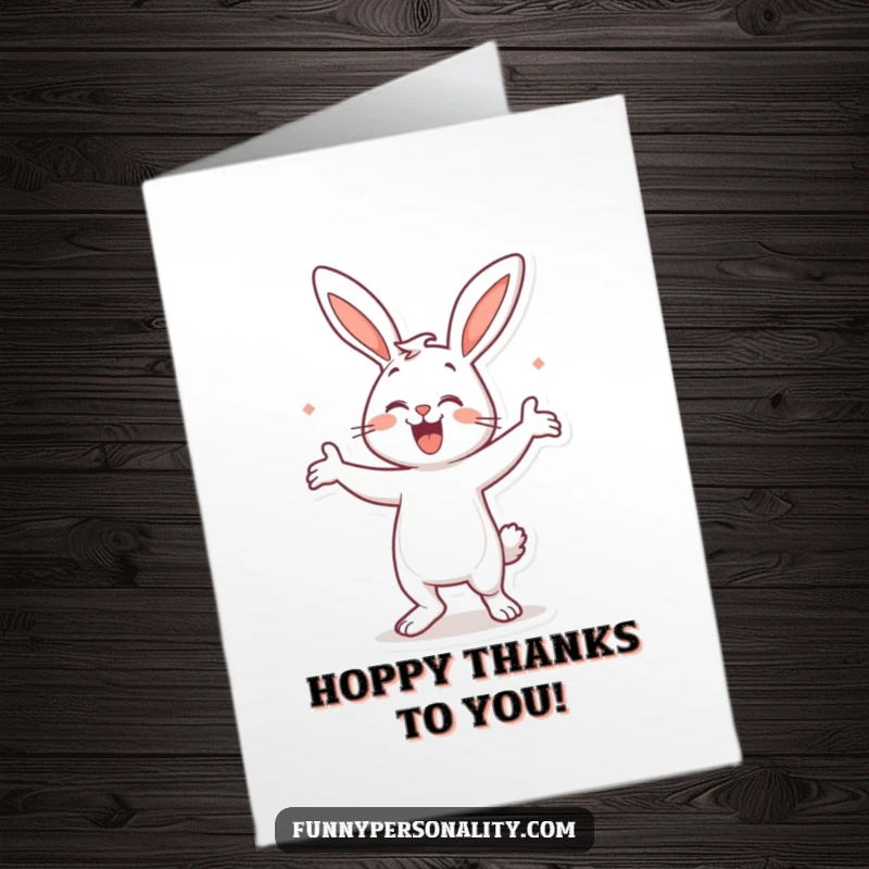 Funny Free Printable Thank You Card: A lively bunny busting a move, expressing thanks in a fun and energetic way.