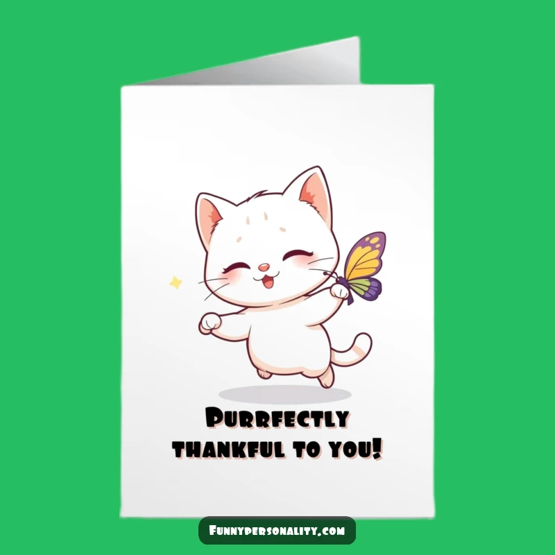 Free Printable Thank You Card: Cat Chasing Butterfly, Express Thanks, Print Instantly