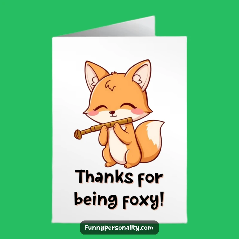 Free Printable Thank You Card: Fox with Flute, Musical Thanks, Print Instantly