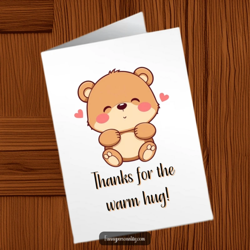 Funny Free Printable Thank You Card: A bear character extending a big, warm, fuzzy hug to express thanks.