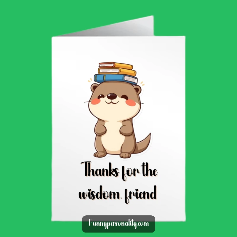 Free Printable Thank You Card: Otter Expresses Thanks with a Stack of Books