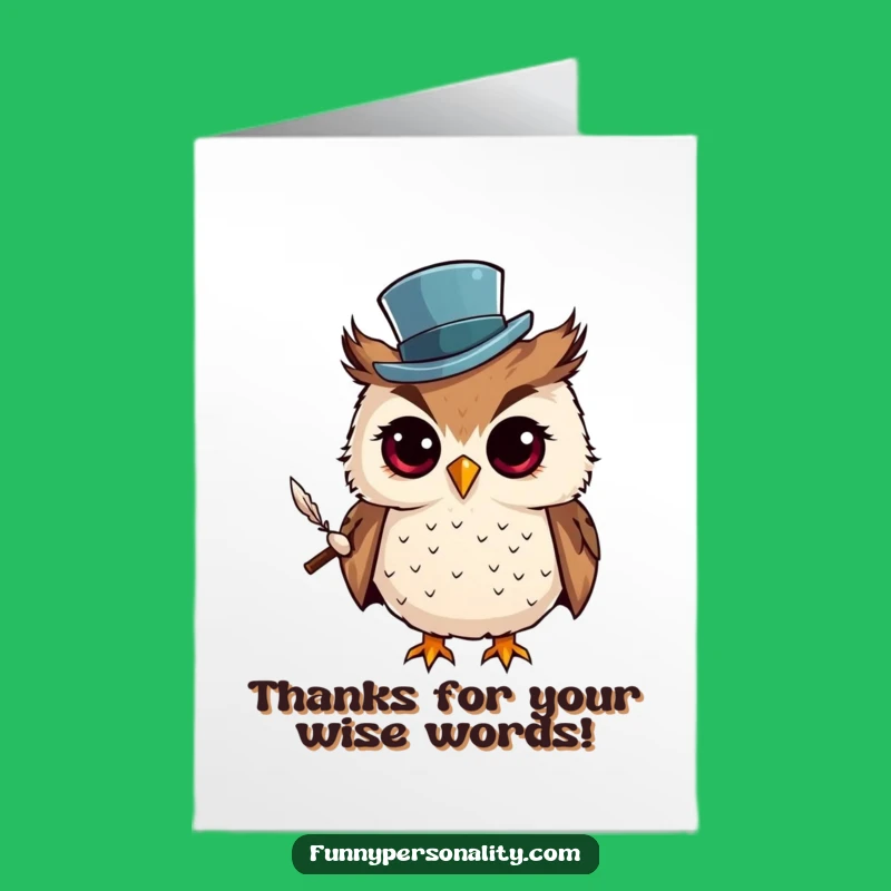 Free Printable Thank You Card: Owl With Quill Funny Downloadable Gift Of Gratitude