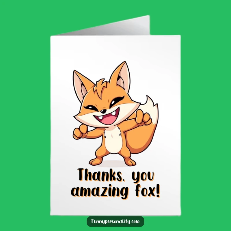 Free Printable Thank You Card: Humorous Fox Hero Expressing Gratitude Boldly