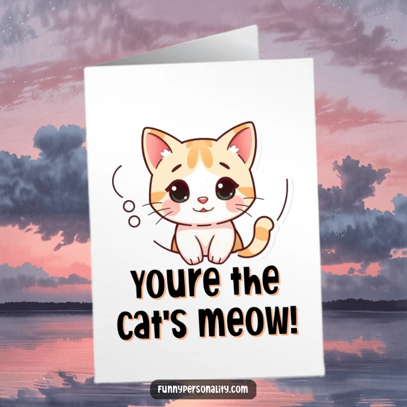 Funny Free Printable Thank You Card: A curious cat peeking out of a thought bubble, sending thanks with charm.