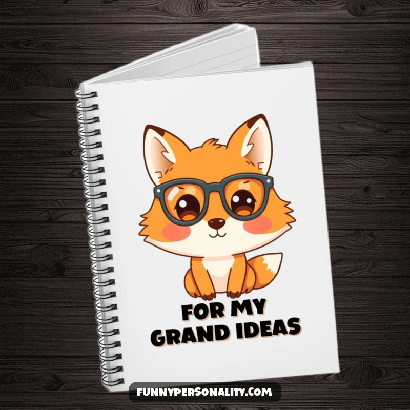 Funny notebook with a curious fox wearing glasses, perfect for writing, sketching, and capturing brilliant thoughts.