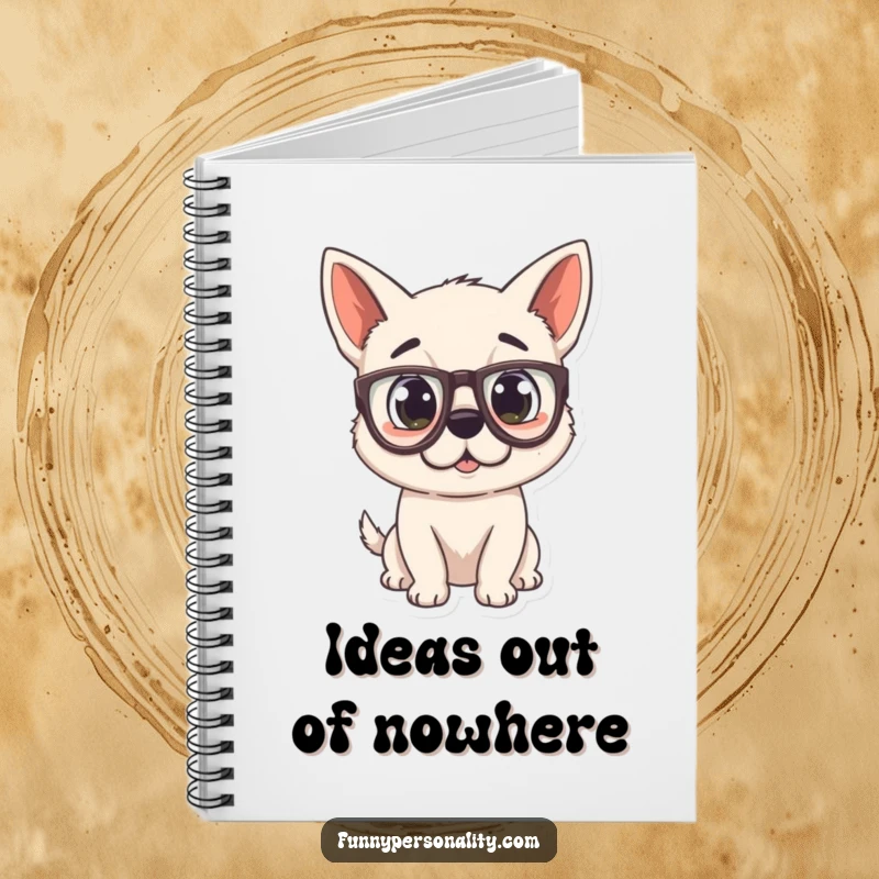 Funny Dog Notebook with a surprised puppy wearing oversized glasses, perfect for jotting down thoughts with humor.