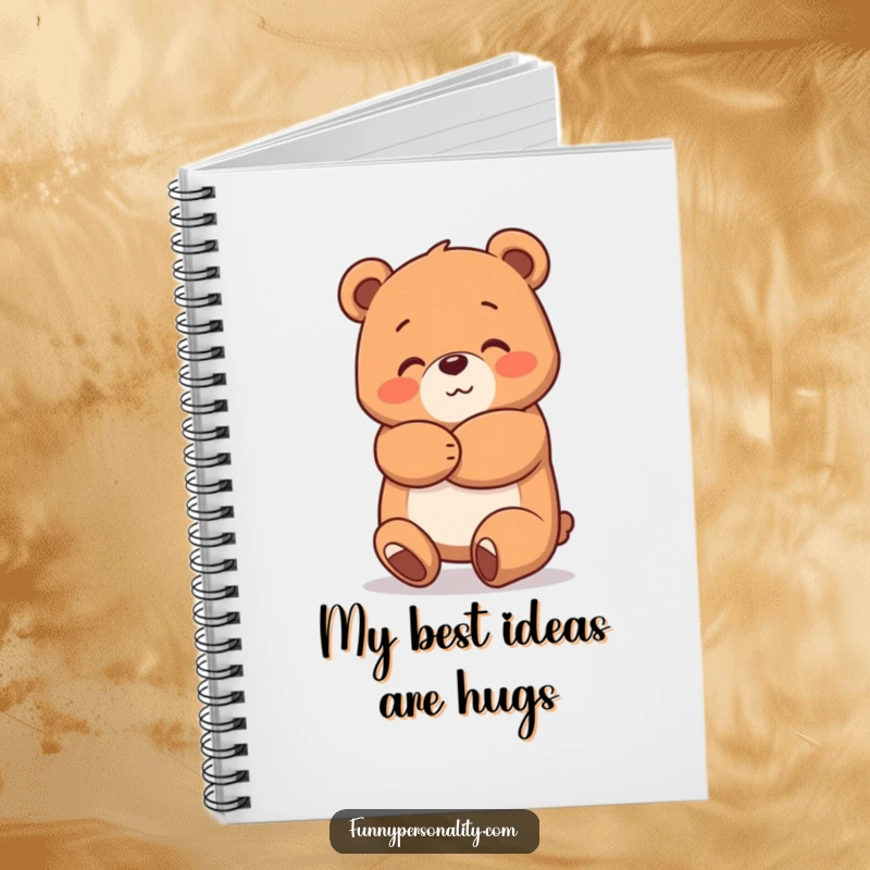 Funny Bear Hug Notebook with a cheerful bear character giving a warm hug, perfect for jotting down notes and ideas.