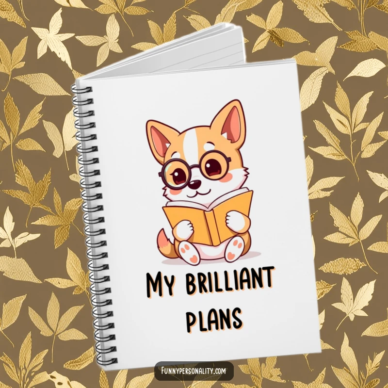 Funny Notebook: A dog wearing a monocle reads a book with keen interest, ideal for jotting down thoughts and literary notes humorously.
