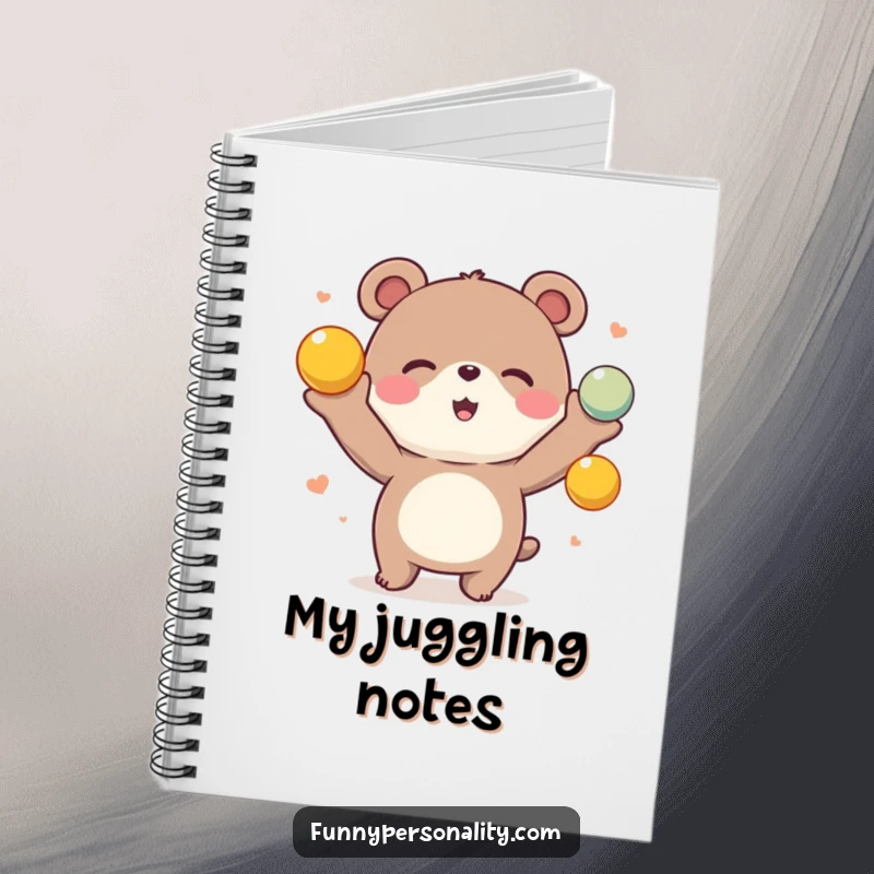 Funny Bear Juggling Notebook: A lined notebook featuring a smiling bear juggling colorful balls, ideal for noting down ideas.