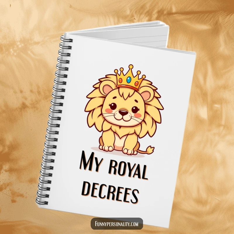 Funny notebook with a proud lion wearing a tiny crown, a humorous and regal cover for all your important notes.