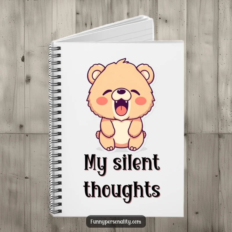 Funny bear notebook: a journal featuring a fluffy bear character excitedly roaring a tiny, silent, yet powerful roar.
