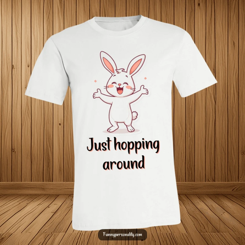 Funny Bunny Dance T-Shirt: A joyful bunny performing a hilarious dance move, perfect for anyone who loves to groove. Gift idea.