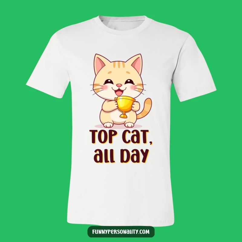 Funny Cat Trophy T-Shirt - Grinning Achievement Tee for Pet Fans