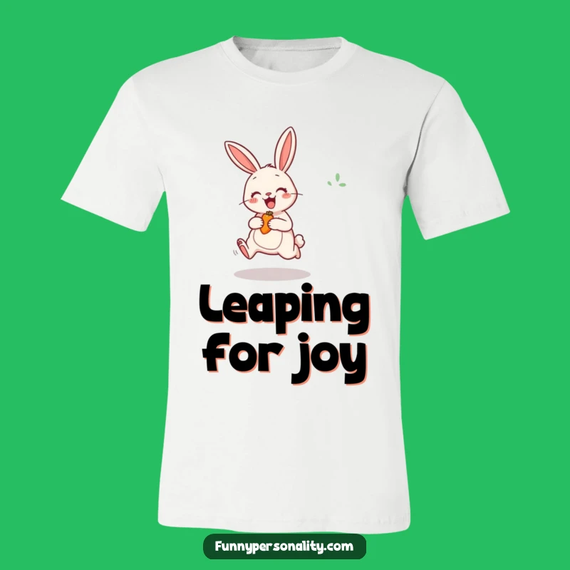 Funny Cheerful Rabbit T-Shirt: Excited Bunny Leaping for Carrot, Ideal Funny Gift