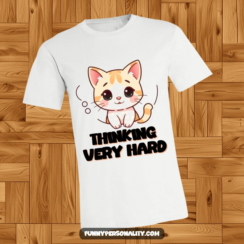 Funny Cat T-Shirt with a curious cat emerging from a thought bubble, capturing the essence of playful curiosity.
