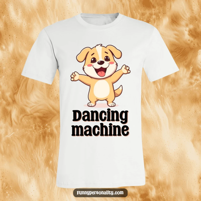 Funny Dog Dance T-Shirt: A cheerful dog character is captured in a hilarious, silly dance move. Perfect for dog lovers and dancers.