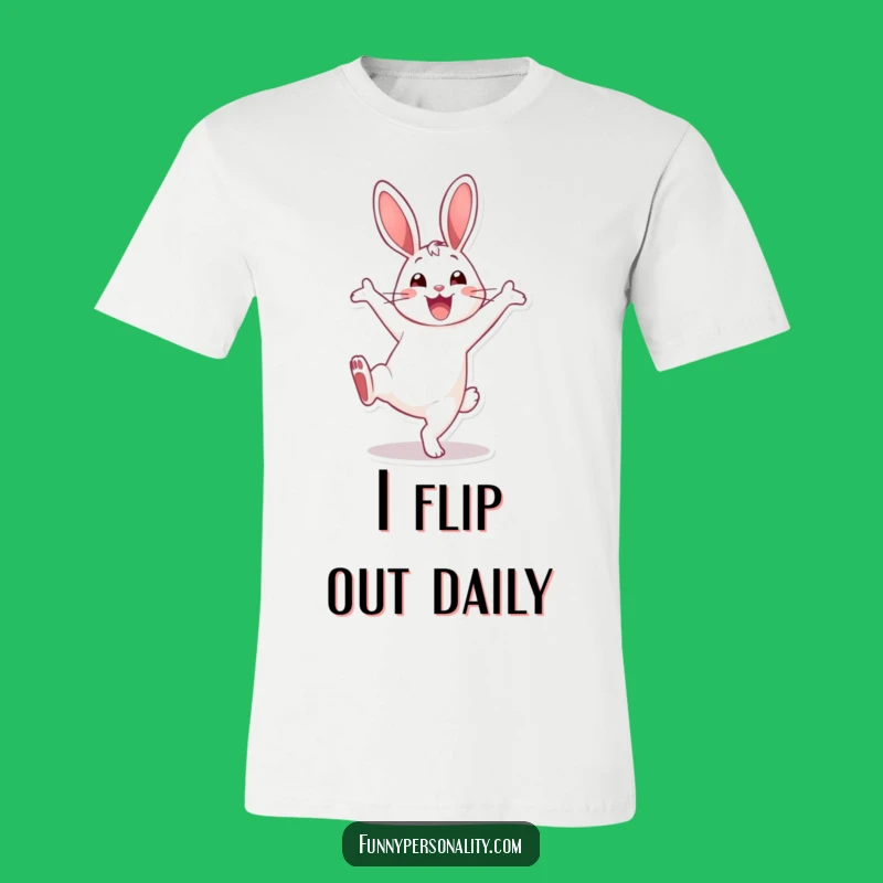 Funny Rabbit Cartwheel T-Shirt: Energetic Smiling Character Tee, Ideal Funny Gift