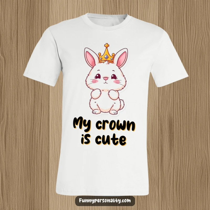 Funny t-shirt showcasing a fluffy bunny with a tiny crown, exuding regal charm and a playful attitude.
