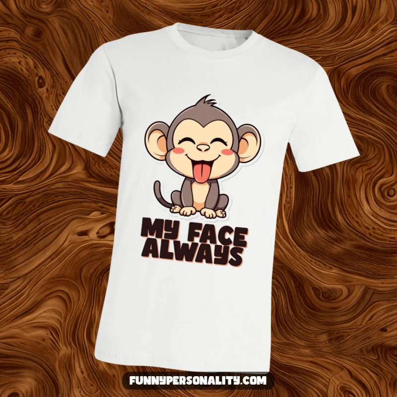 Funny T-Shirt: A cheeky monkey sticking its tongue out in a funny face, radiating silly energy and playful pranks.