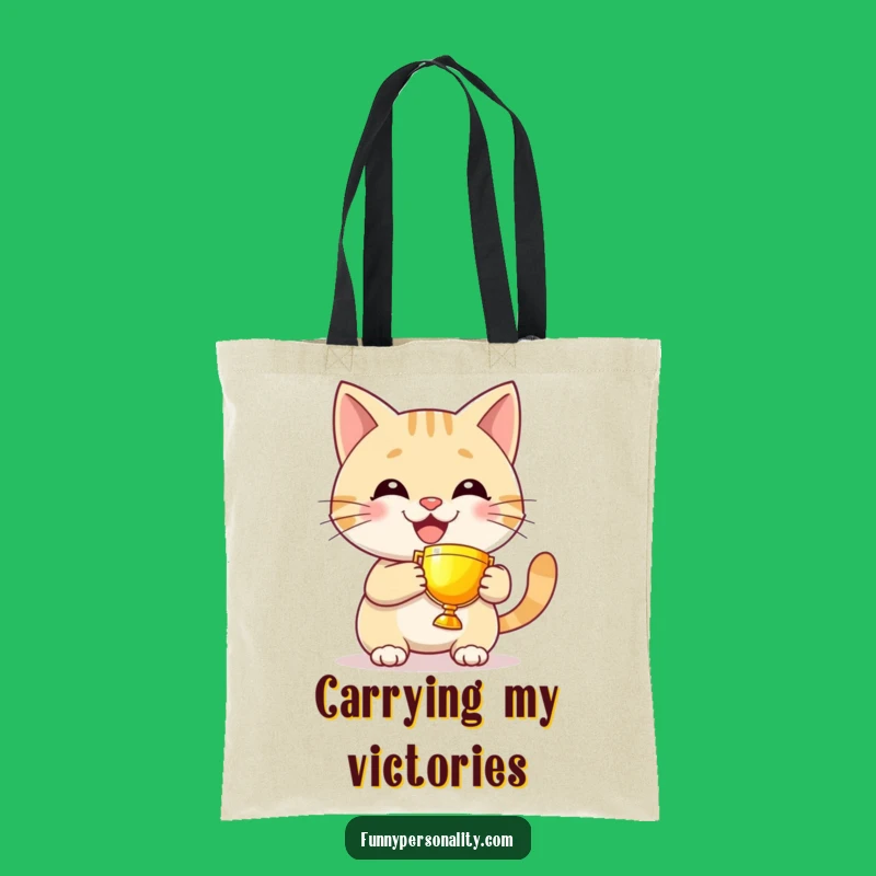 Funny Cat Trophy Tote Bag - Grinning Winner's Bag for Everyday Carry