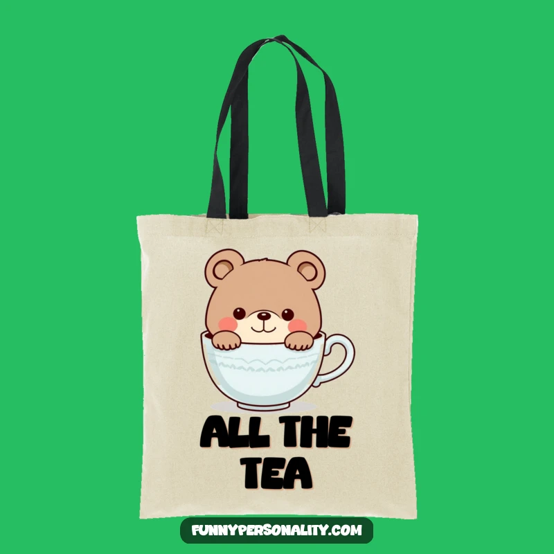Funny Bear Teacup Tote Bag - Charming Cartoon Character Accessory, Great Gift