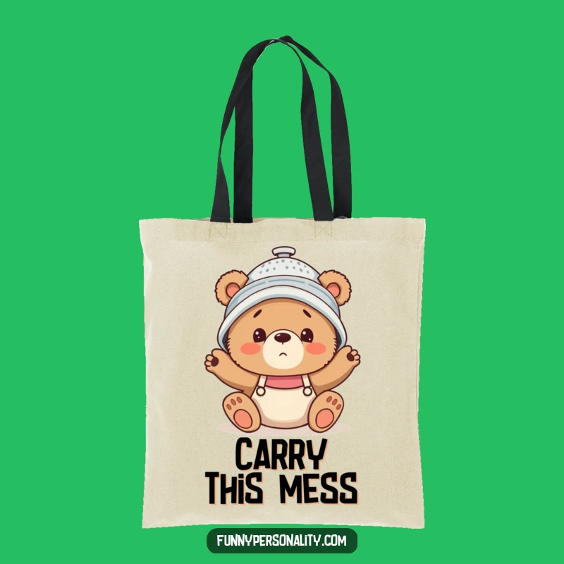 Funny Colander Bear Cub Tote Bag: Clumsy Adventure Carry-All