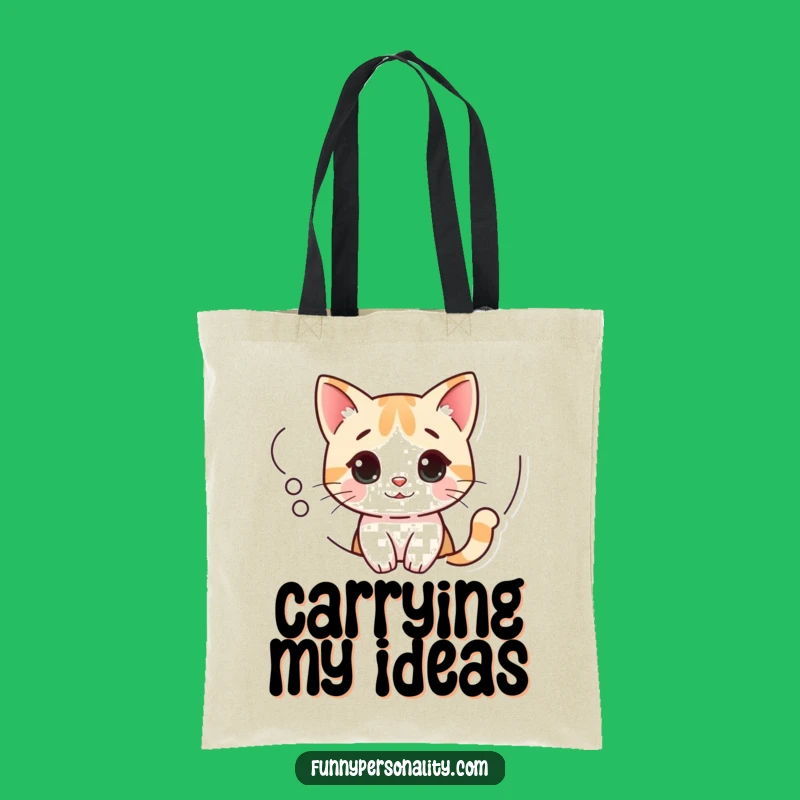 Funny Curious Cat Tote Bag: Stylish Carryall with Pondering Kitty in Thought Bubble, Perfect Gift