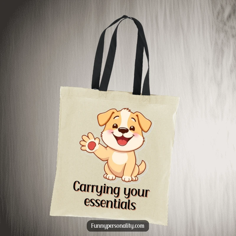 Funny dog tote bag with a smiling dog extending its paw, a versatile carry-all that spreads happiness and doggy love.