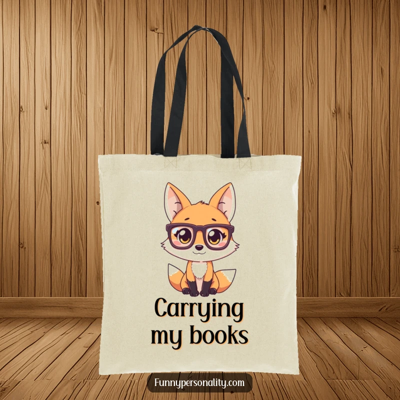 Funny Fox Tote Bag: A stylish and functional tote bag featuring a curious fox wearing oversized glasses, perfect for everyday use.