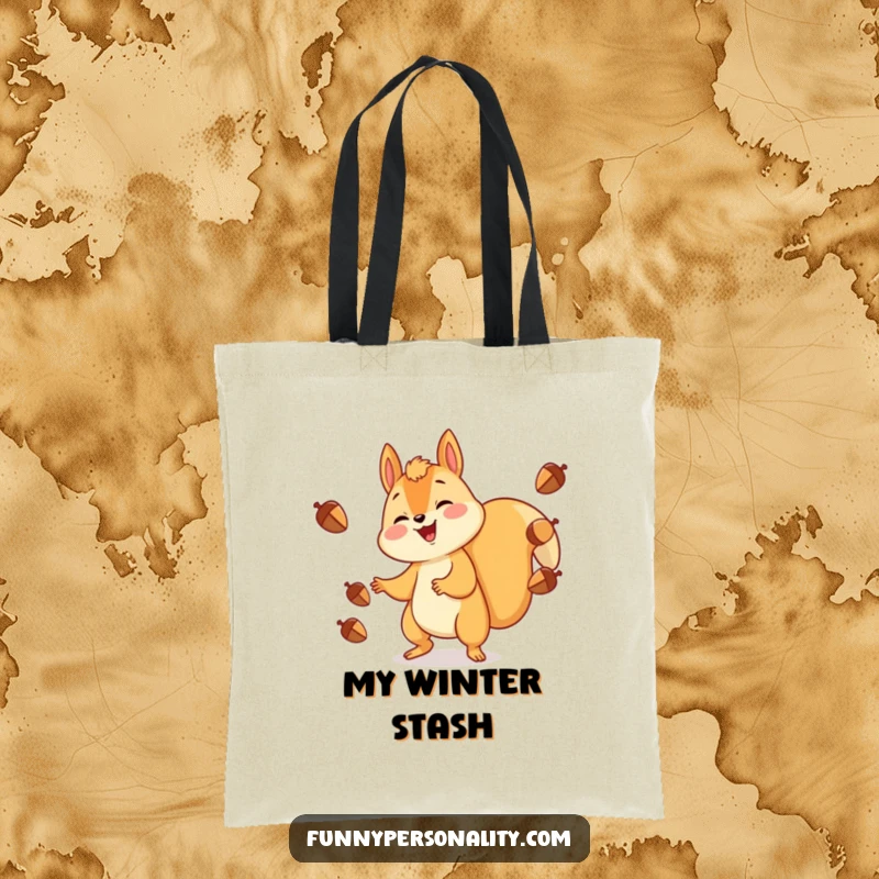 Funny Tote Bag: A gleeful squirrel happily juggling acorns, a cheerful and practical bag for carrying daily necessities.