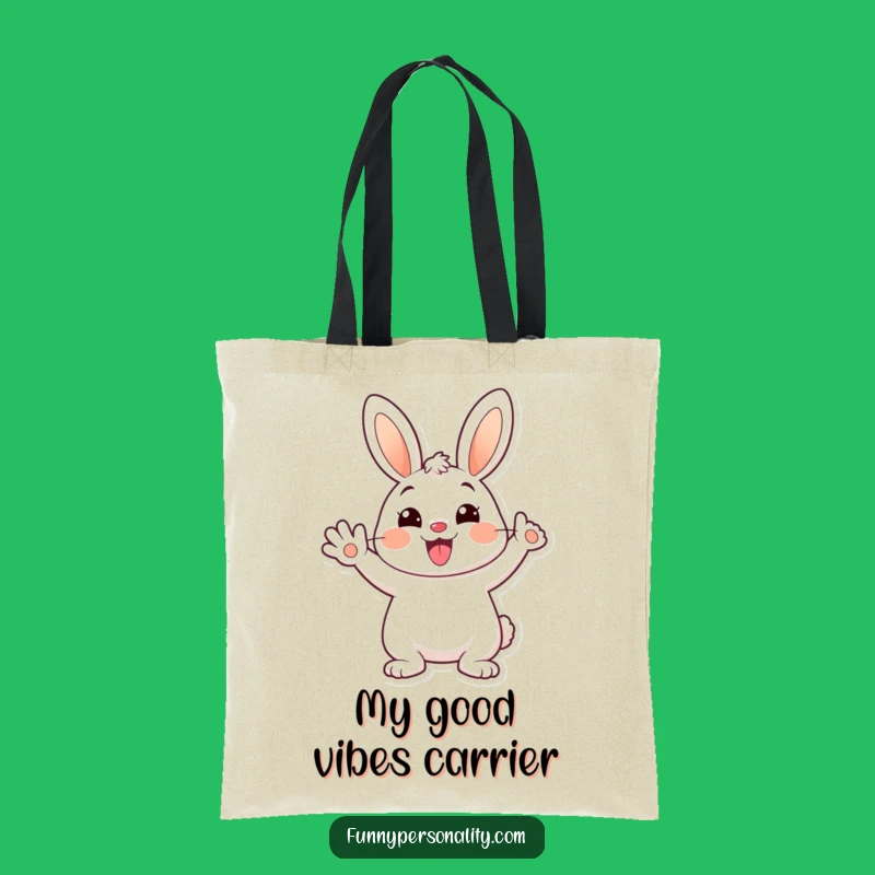 Funny Bunny Tote Bag: Happy Waving Cartoon Rabbit, Practical Humor Gift